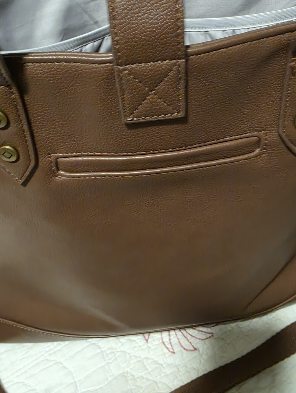 Thirty-One Gifts Square Tote Bag in cappuccino faux-leather finish.